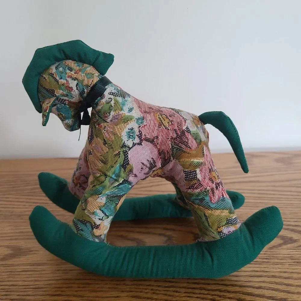 Vintage Cloth Handcrafted Mini Rocking Horse Plush Floral Fabric Tapestry Look